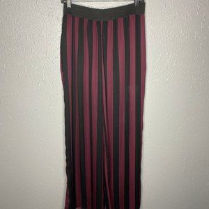 Black and Burgundy Striped Wide Pants
